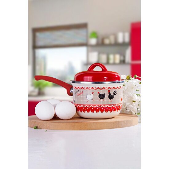 Panoramas Home Özel Tasarım Kırmızı Desenli Rafadan Yumurta Pişirme Haşlama ve Sos Tavası