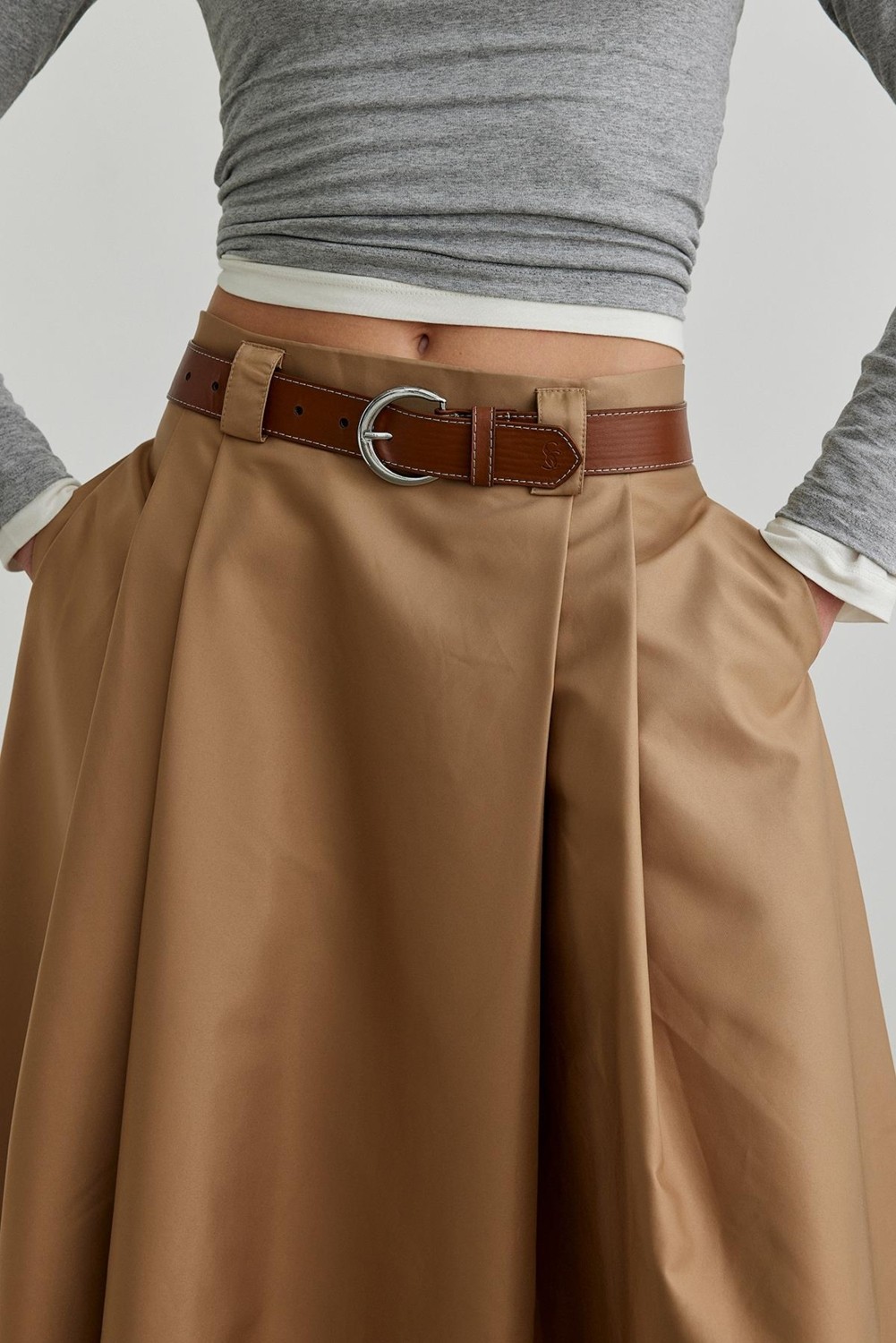 Suud Collection Camel Renkli Volümlü Uzun Etek 36 Beden Pile Detaylı ve Gizli Fermuarlı görsel 5