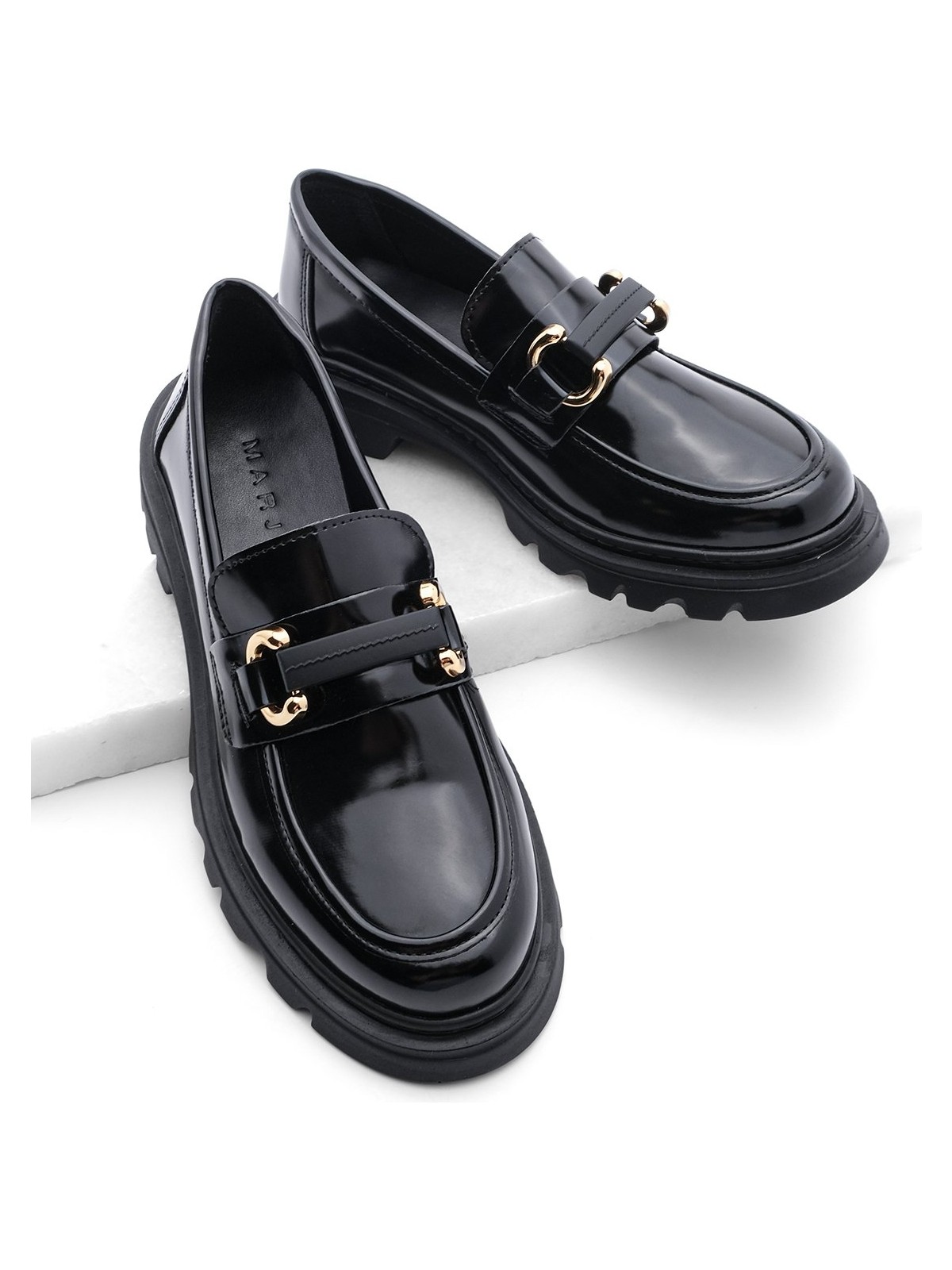 Marjin Kadın Loafer Yüksek Taban Tokalı Günlük Ayakkabı Kinles Siyah