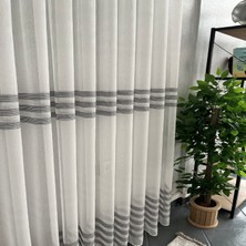 Evdepo Home Taç Eteği Gri Çizili 1/3 Sık Pile Tül Perde Tek Kanat - Ekru - Gri 150 x 260 cm