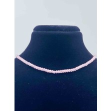 NehirTaş Sertifikalı   Pembe Kuvars Doğal Taş Kolye Faset Kesim 2*3 mm
