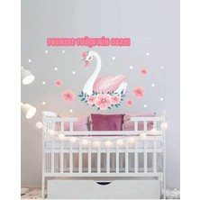 Kt Grup Kuğu Çiçekler ve Puantiyeler Isimli Çocuk ve Bebek Odası Kişiselleştirilebilir Sticker Seti