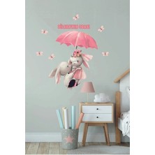 Şemsiyeli Tavşan Isimli Çocuk ve Bebek Odası Kişiselleştirilebilir Sticker Seti