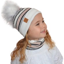 Babygiz Kız Çocuk Ekru Pudra Bere Boyunluk