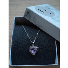 La Lavinia Silver Zirkon Taşlı Çelik Üç Boyutlu Pembe Kalp Kolye