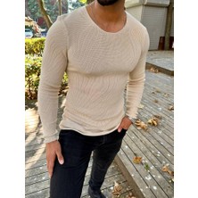 Kazak Örme Tüylenmez Naturel Pamuk Kazak Slim Fit Triko Dar Kesim Body Kazak