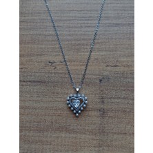 La Lavinia Beyaz Kristal ve Inci Taşlı Çelik Kalp Kolye