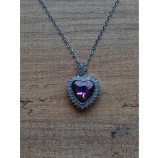 La Lavinia Silver Çelik Zirkon Taşlı Pembe Kalp Kolye
