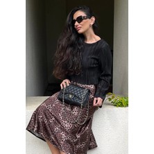 4 Sisters Fashion Krinkıl Kumaş Ispanyol Kol Siyah Bluz