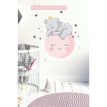 Kt Grup Pembe Ay ve Sevimli Fil Isimli Çocuk ve Bebek Odası Kişiselleştirilebilir Sticker Seti