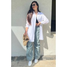 4 Sisters Fashion Uzun Oversize Beyaz Gömlek