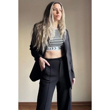 4 Sisters Fashion Beyaz Çizgili Crop