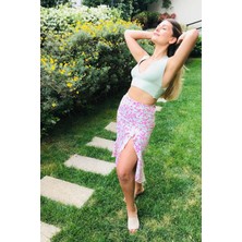 4 Sisters Fashion Yeşil V Yaka Triko Crop Top