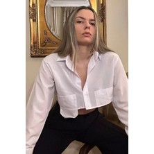 Beyaz Cepli Crop Gömlek