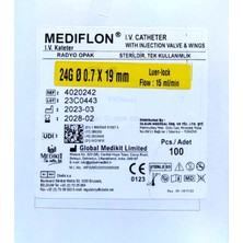 Mediflon Branül (Intraket) Anjiyokat  I.v Kanül Sarı (24G) 1 Kutu 100'LÜ Paket