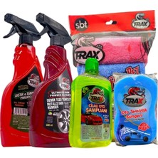 T-Rax Oto Lastik Parlatıcı-Demir Tozu-4lü Mikrofiber Bez-Cilalı Oto Şampuanı 5'li Oto Bakım Seti