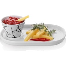 Seçilir Beyaz Renk 2 Parçadan Oluşan Porselen Sunum Tabaklı Sosluk