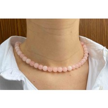 NehirTaş Sertifikalı   Pembe Kuvars Taşı Doğaltaş Kolye 8 mm Mat