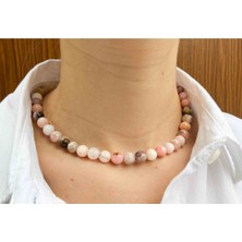 NehirTaş Sertifikalı   Pembe Opal Taşı Doğaltaş Kolye 8 mm