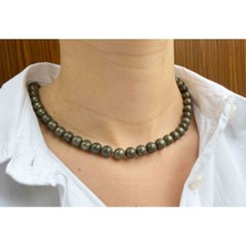 NehirTaş Sertifikalı   Pirit Taşı Doğaltaş Kolye 8 mm