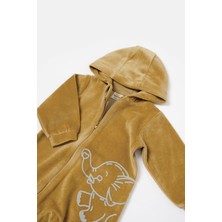Baby Cosy Organik Kadife Kapüşonlu Fermuarlı Tulum