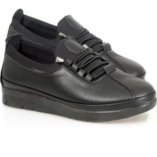 Ayakkabı Yolla Siyah Cilt Baskılı Lastik Bağcıklı Günlük Anne Ayakkabısı