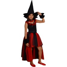 Masho Trend Kırmızı Siyah Cadılar Bayramı Elbise - Halloween Cadı Kostümü Halloween Elbise - Cadı Elbise