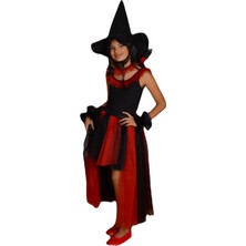 Masho Trend Kırmızı Siyah Cadılar Bayramı Elbise - Halloween Cadı Kostümü Halloween Elbise - Cadı Elbise