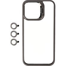 Case 4u Apple iPhone 15 Pro Max Kılıf Kamera Lens Korumalı Standlı Klon Lensli Kapak Gri
