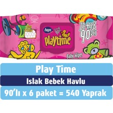 Hops Play Time Islak Bebek Havlu 90'lı, Standart Boy, (90 x 6 Adet) - 540 Yaprak