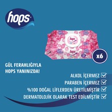 Hops Gül Kokulu Islak Mendil, Standart Boy, (90 x 6 Adet) - 540 Yaprak