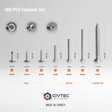 Civtec 995 Parça 24 Çeşit Full Vida, Dübel, Somun ve Pul Seti - Takım Çantası TK-110