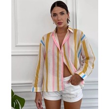 Çizgili Renkli Keten Gömlek