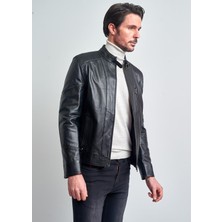 Pierre Cardin Erkek Siyah Yaka Kemerli Hakiki Deri Ceket