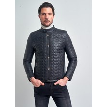 Pierre Cardin Erkek Lacivert Kapitone Kısa Hakiki Deri Ceket