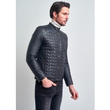 Pierre Cardin Erkek Lacivert Kapitone Kısa Hakiki Deri Ceket