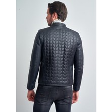 Pierre Cardin Erkek Lacivert Kapitone Kısa Hakiki Deri Ceket