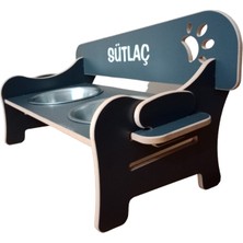 RealWood  Özel Isim Baskılı Ahşap Kademeli Eğimli Çelik Kaseli Kedi Köpek Mama ve Su Kabı Stantı
