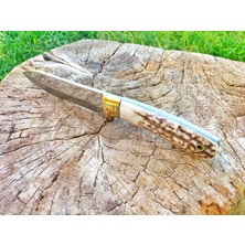 HAN Knife Bushcraft Outdoor Av Bıçağı Geyik Boynuzu Sap + Deri Kılıf