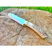 HAN Knife Bushcraft Outdoor Av Bıçağı Geyik Boynuzu Sap + Deri Kılıf