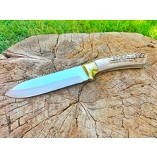 HAN Knife Bushcraft Outdoor Av Bıçağı Geyik Boynuzu Sap + Deri Kılıf