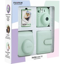 Fujifilm Instax Mini 12 Yeşil Fotoğraf Makinesi 10'lu Film Kare Albüm ve Deri Kılıf Bundle Box