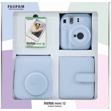 Fujifilm Instax Mini 12 Mavi Fotoğraf Makinesi 10'lu Film Kare Albüm ve Deri Kılıf Bundle Box