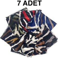 Naz İpek 7'Li Set Zebra Desen Flamlı Pamuklu Yazma Eşarp 100X100Cm