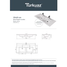 Turkuaz Seramik Ibiza 121 cm Çift Hazneli Etajerli Lavabo (Çift Batarya Delikli)