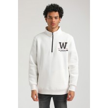 New World Polo Half-Zip Ekru Slim Fit Half-Zip Sweatshırt 23FWM64065