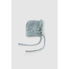 Little Gusto Brodeli Dört Katlı Organik Pamuk Müslin Fırfırlı Ingiliz Bebek Şapka Yeşil