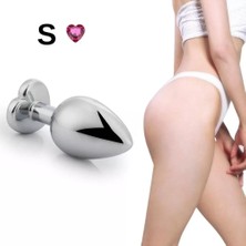 Love Glow Silver Paslanmaz Metal Pembe Kalp Taşlı Anal Plug - Küçük