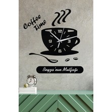 Ensa Design Kişiye Özel Coffee Time Yazı Dekorlu Ahşap Duvar Saati - Mutfak Saati 50CM