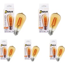 Orbus 4W ST64 Amber Sarı Işık Rustik LED Ampul 5 Adet